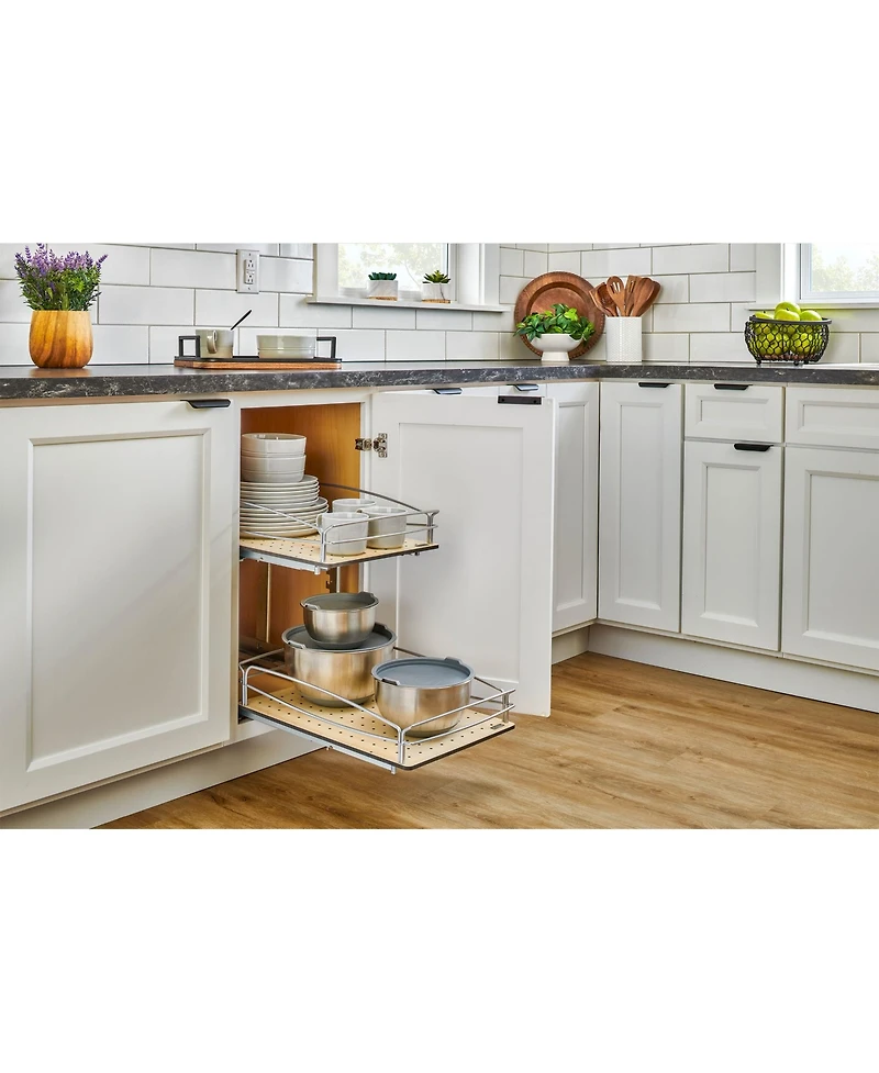 Rev-a-Shelf Two-Tier Solid Bottom Pullout Base Cabinet Organizer, 54BK-15SC-2-1