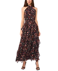 1.state Women's Halter Mock Neck Ruffled Maxi Dress