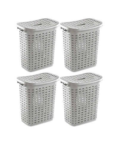 Sterilite Plastic Weave Laundry Hamper Slim Clothes Lidded Basket, Gray, 4-Pack