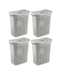 Sterilite Plastic Weave Laundry Hamper Slim Clothes Lidded Basket, Gray, 4-Pack