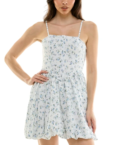 Bcx Juniors' Floral Print Bubble Hem Sleeveless Fit & Flare Dress