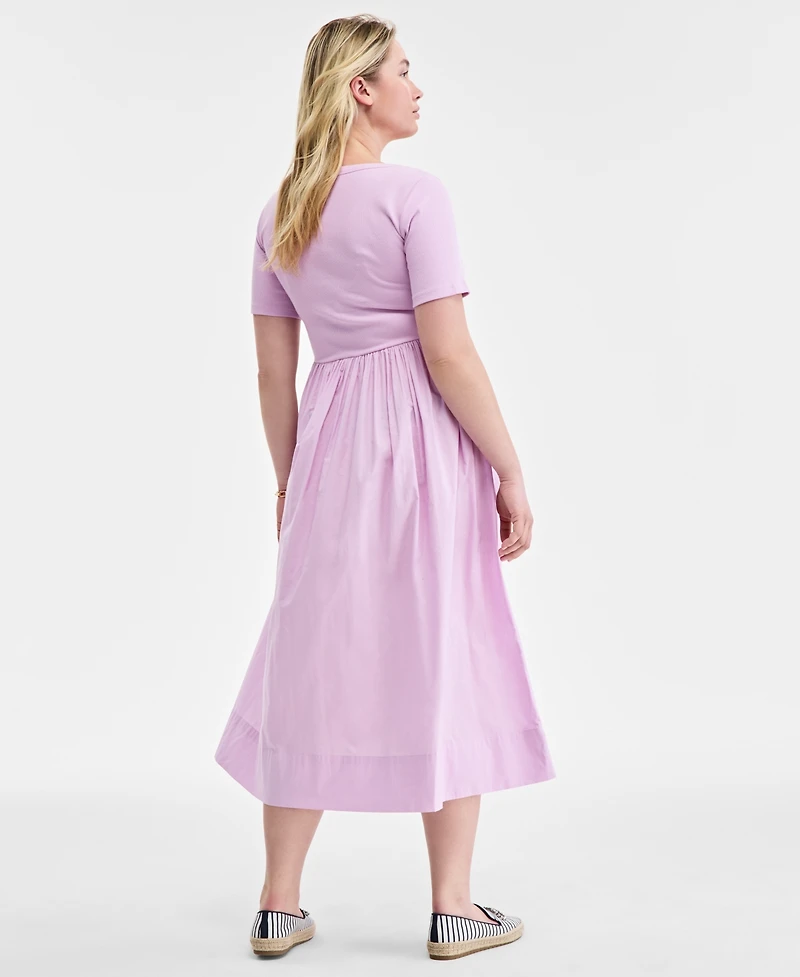 On 34th Women's Mixed-Media Short-Sleeve Midi Dress