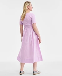 On 34th Women's Mixed-Media Short-Sleeve Midi Dress