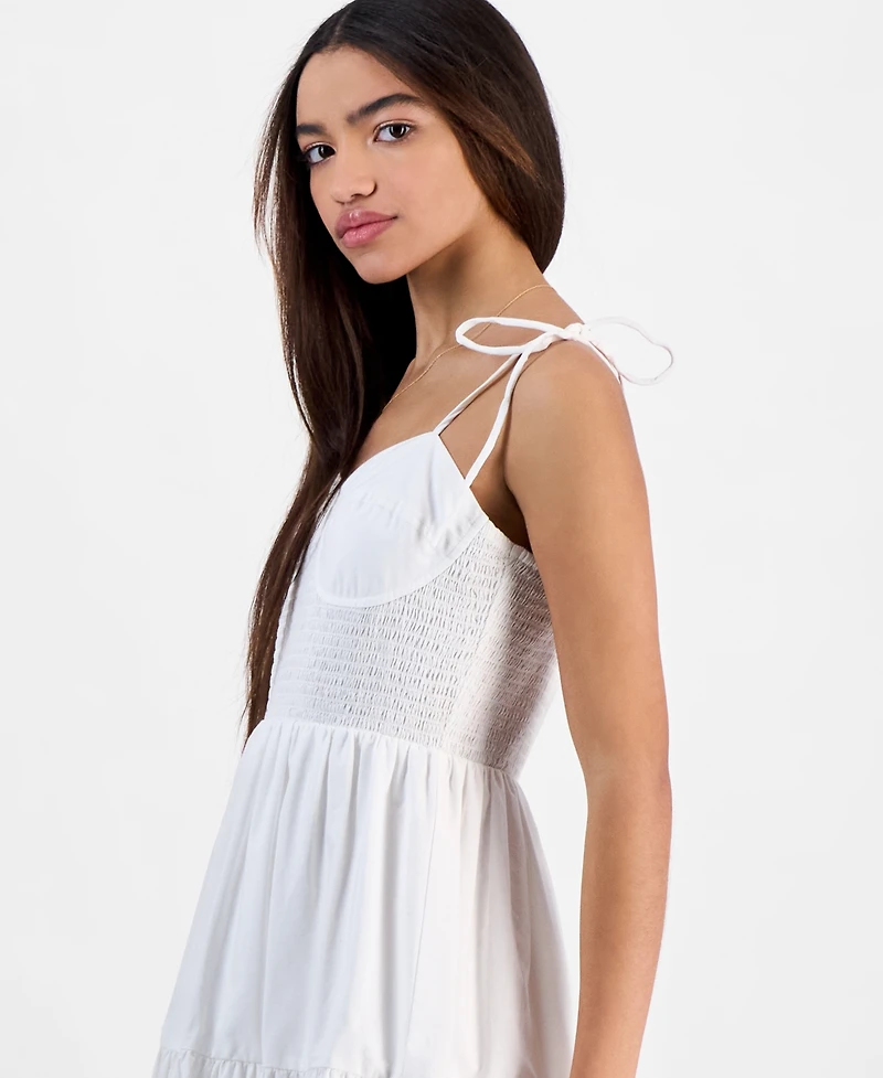 Juniors' Cotton Corset Tie-Strap Mini Dress