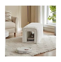 Ottoman Bench with Corduroy Cat Hideaway, Plush Footrest for Living Room, Bedroom, and Entryway-The Pop Home