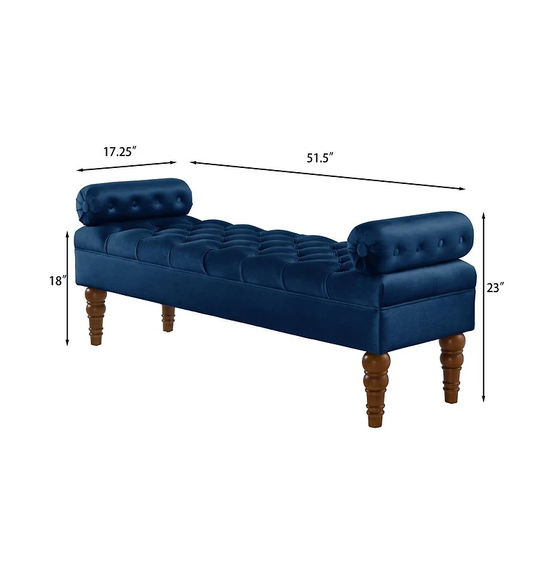 Velvet Tufted Bench for Bedroom, Living Room & Entryway, Window with Spindle Wooden Legs-The Pop Home
