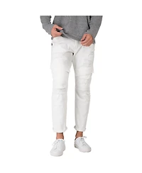 Level 7 Men's Slim Straight Distressed Front Cargo Pockets Premium White Jeans