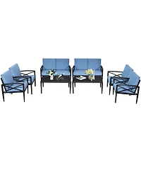 8PCS Patio Furniture Set Aluminum Frame Cushioned Sofa Chair Coffee Table