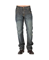 Level 7 Men's Relaxed Straight Leg Dark Vintage Hand Rub Premium Denim Jeans Zipper Trim Pocket