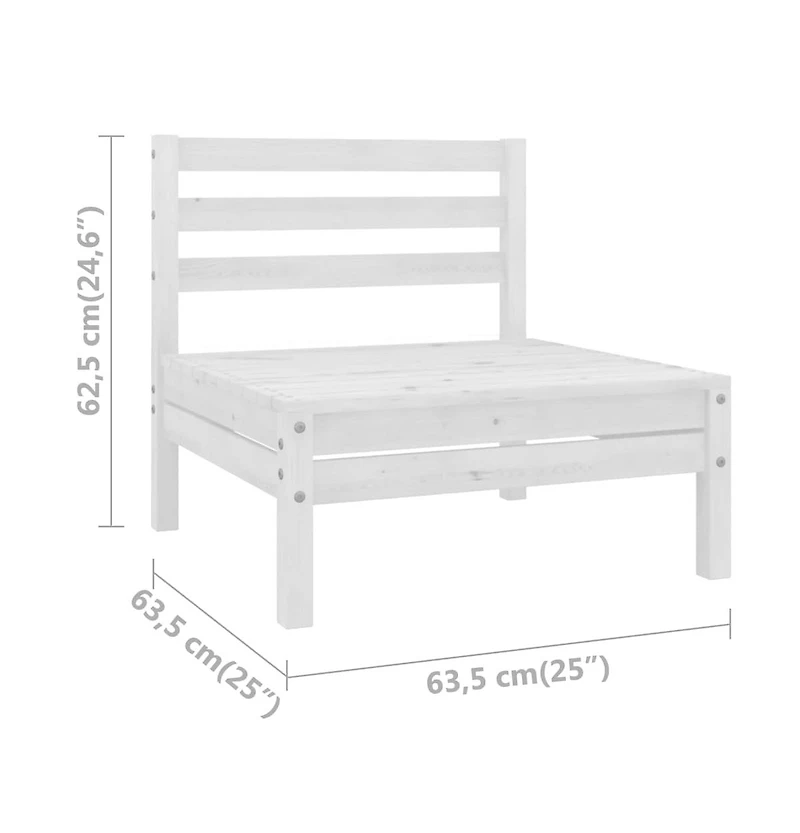Patio Middle Sofas 2 pcs White Solid Wood Pine