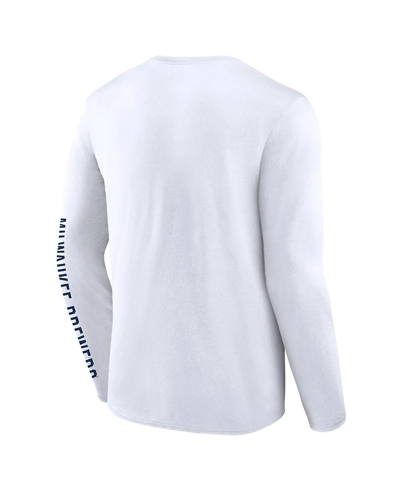 Fanatics Men's White Milwaukee Brewers Press Box Long Sleeve T-Shirt
