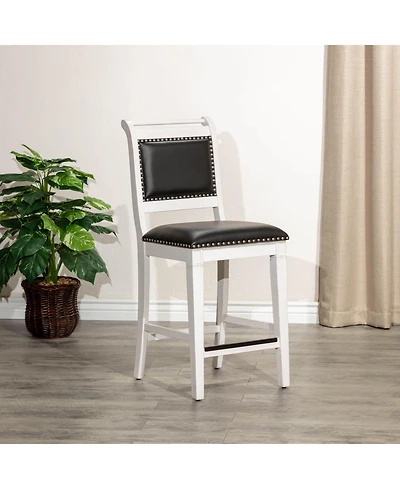 24" Counter Height Farmhouse Stool, Leather Seat, Rustic Upholstered Kitchen Stool (1PK)-The Pop Home