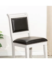 24" Counter Height Farmhouse Stool, Leather Seat, Rustic Upholstered Kitchen Stool (1PK)-The Pop Home