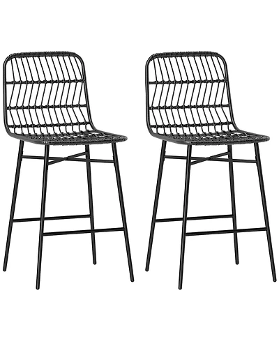 Homcom Rat Counter Height Bar Stools Set of 2 Barstools with Back,
