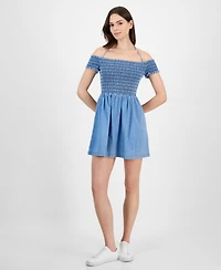 Tommy Jeans Women's Cotton Smocked-Bodice Fit & Flare Dress