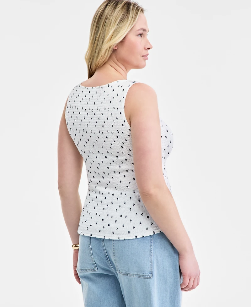 On 34th Women's Knit Floral Smocked Square-Neck Tank Top, Exclusively at Macy's