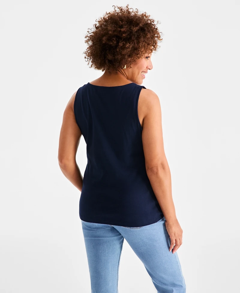 Style & Co Women's Cotton Scalloped V-Neck Sleeveless Top, Exclusively at Macy's