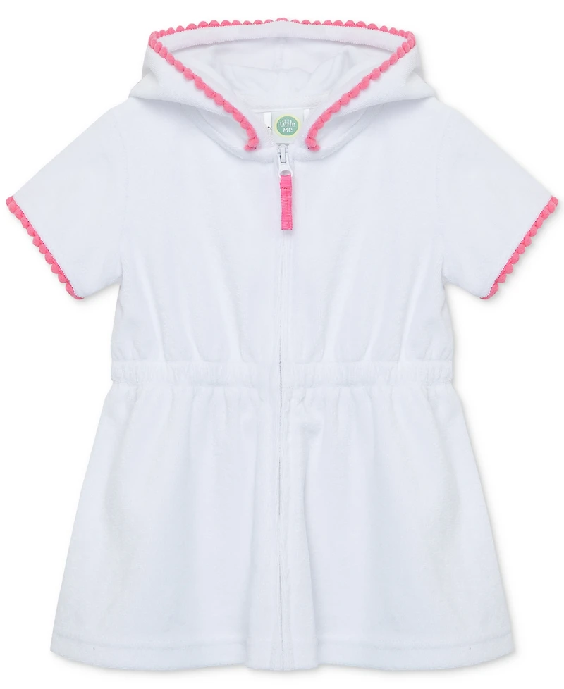 Little Me Baby Girls Pom Hooded Zip Swim Cover-Up