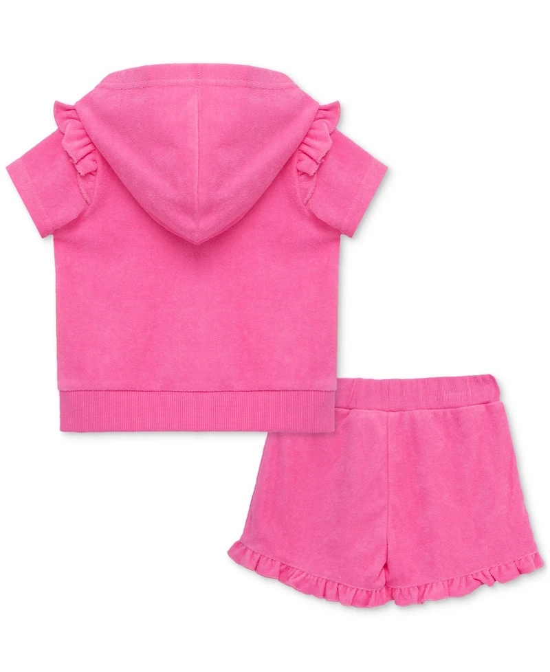 Little Me Baby Girls 2-Pc. Ruffled Hoodie & Shorts Swim Cover-Up Set