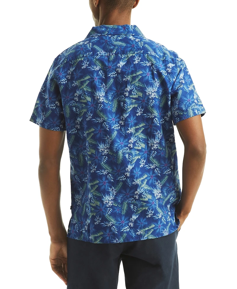Nautica Men's Short Sleeve Button-Front Tropical Leaf Print Camp Shirt