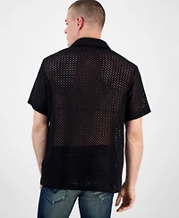Guess Men's Relaxed-Fit Open Mesh-Knit Button-Down Shirt