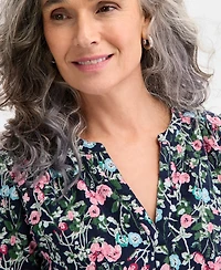 Style & Co Floral-Print Gauze Popover Long-Sleeve Top, Exclusively at Macy's