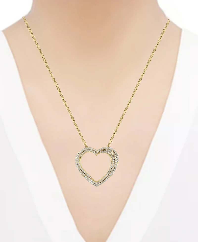 Diamond Multiple Heart Pendant Necklace (1/2 ct. t.w.) Sterling Silver or 14k Gold-Plated Silver, 16" + 2" extender