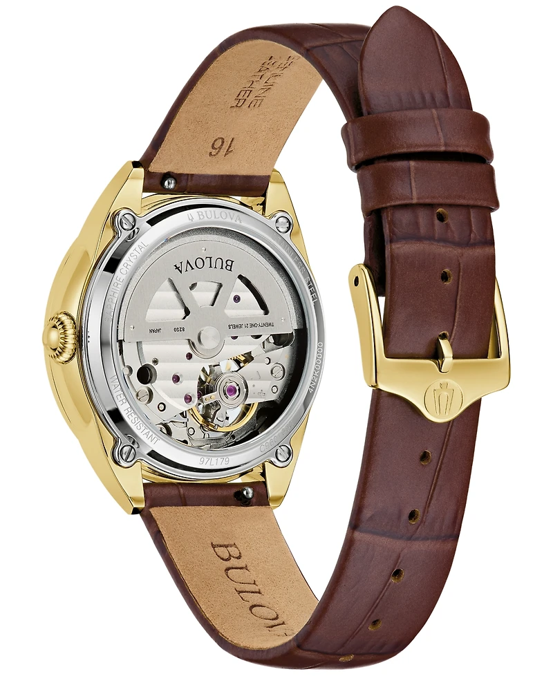 Bulova Women's Sutton Automatic Brown Leather Strap Watch 34.5mm