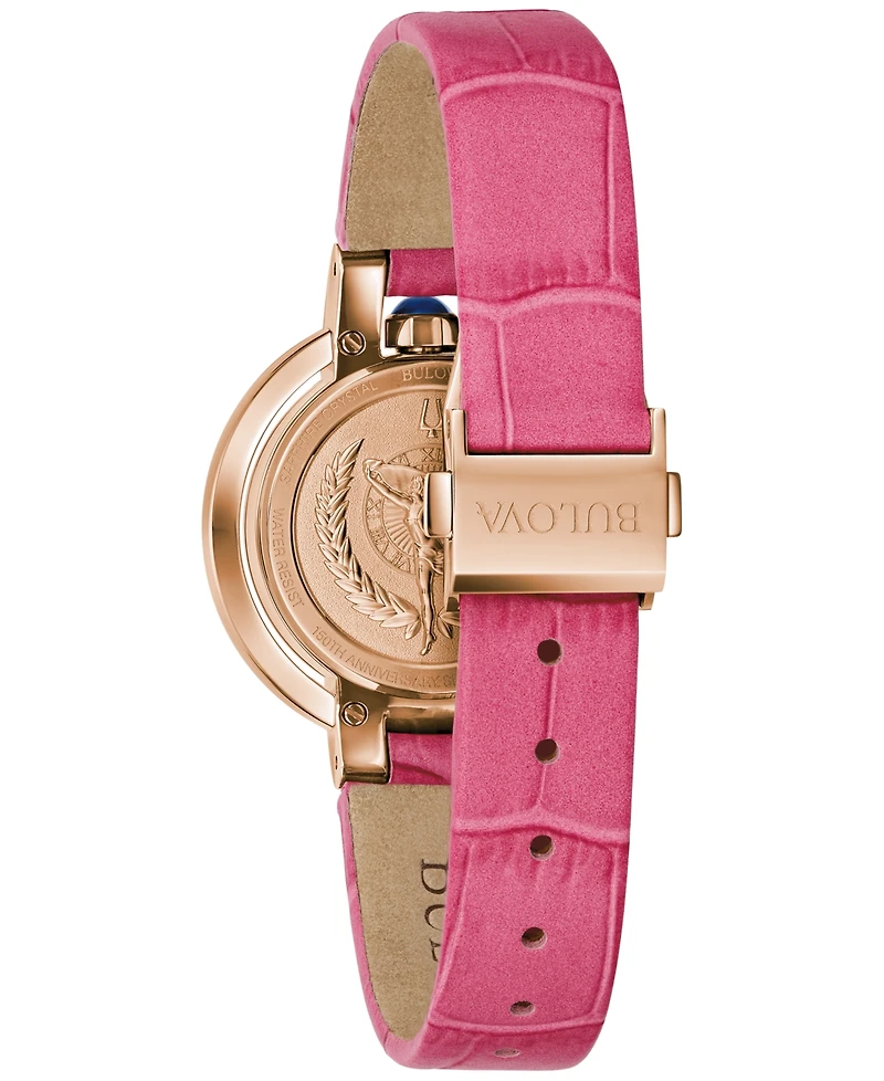 Bulova 150th Anniversary Women's Rubaiyat Pink Leather Strap Watch 31mm