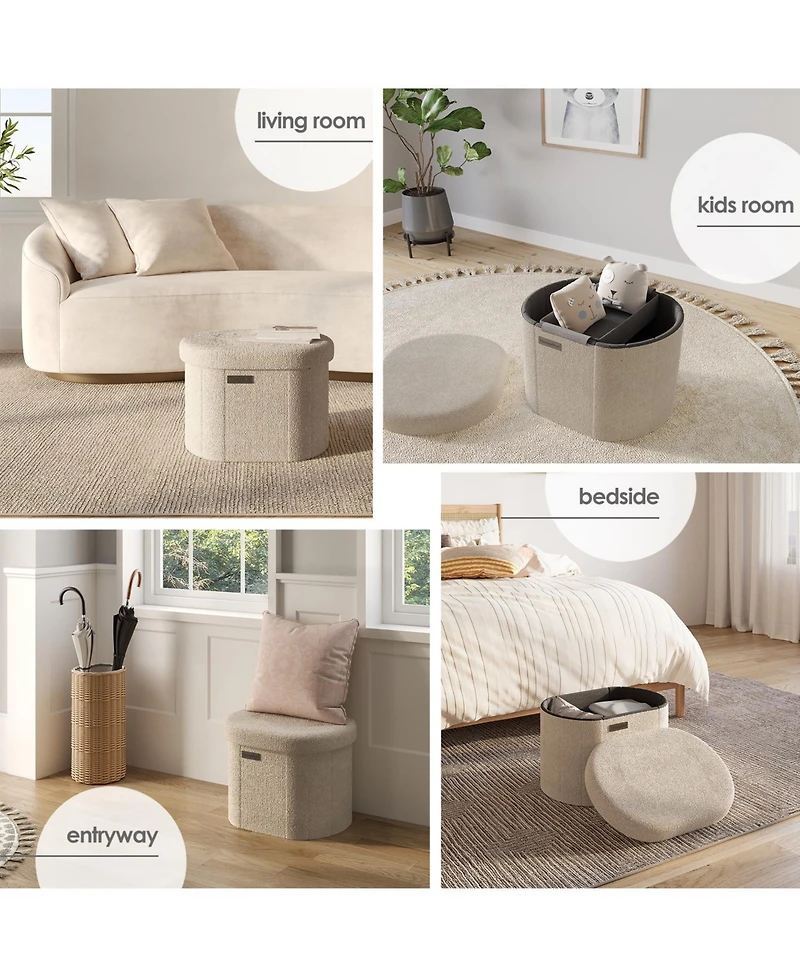 Ovel Boucle Ottoman Storage Bench-Modern Foot Stool