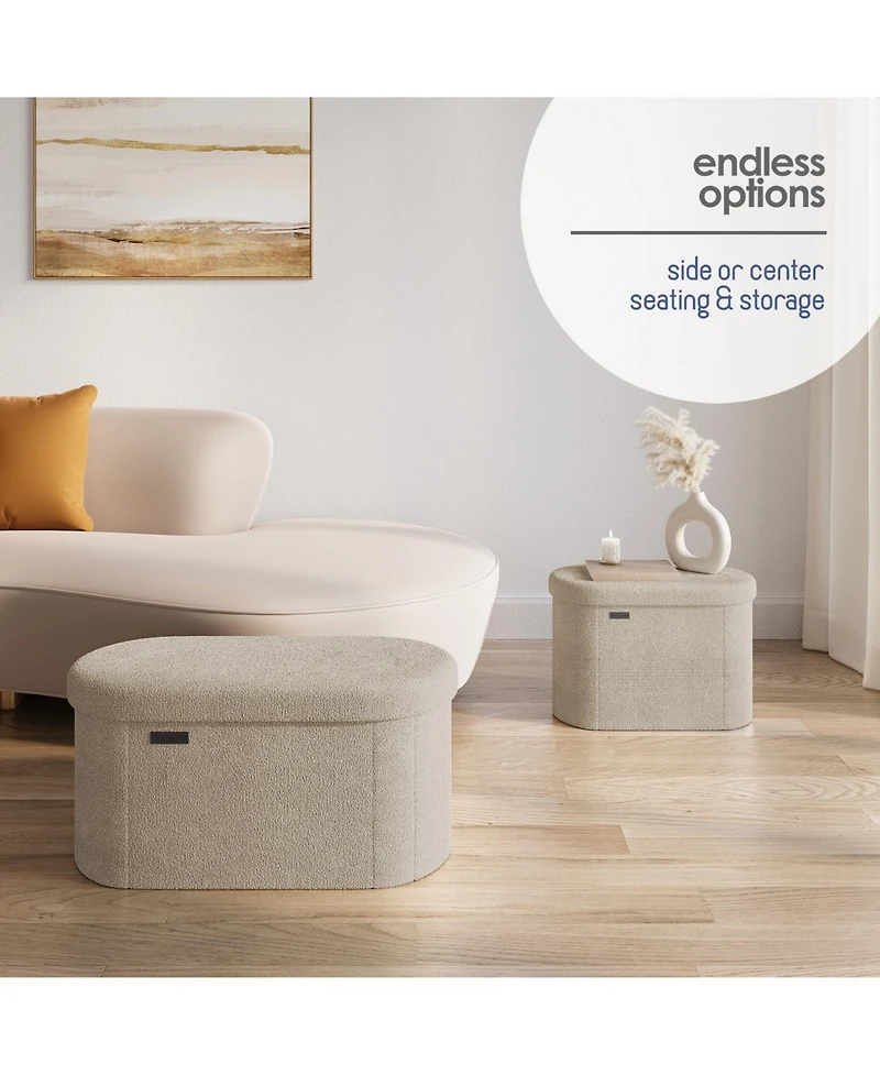 Ovel Boucle Ottoman Storage Bench-Modern Foot Stool