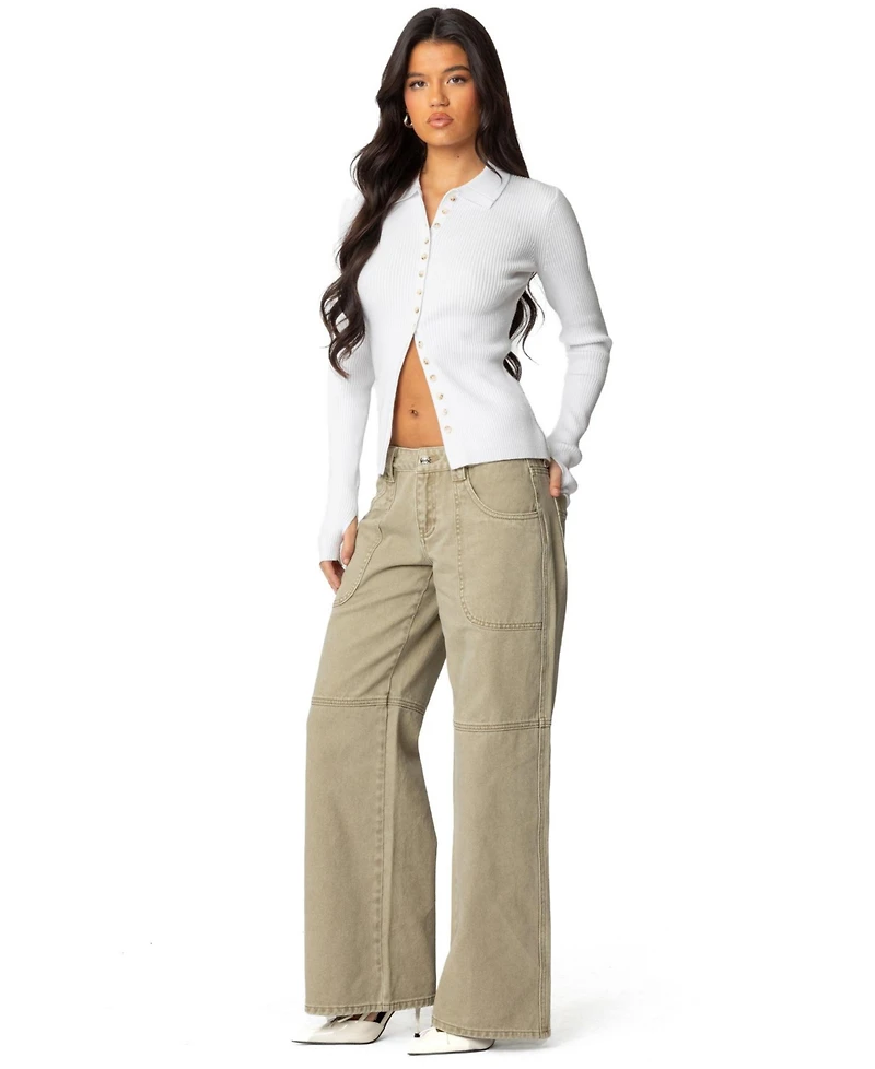 Edikted Womens Morgan Low Rise Carpenter Jeans