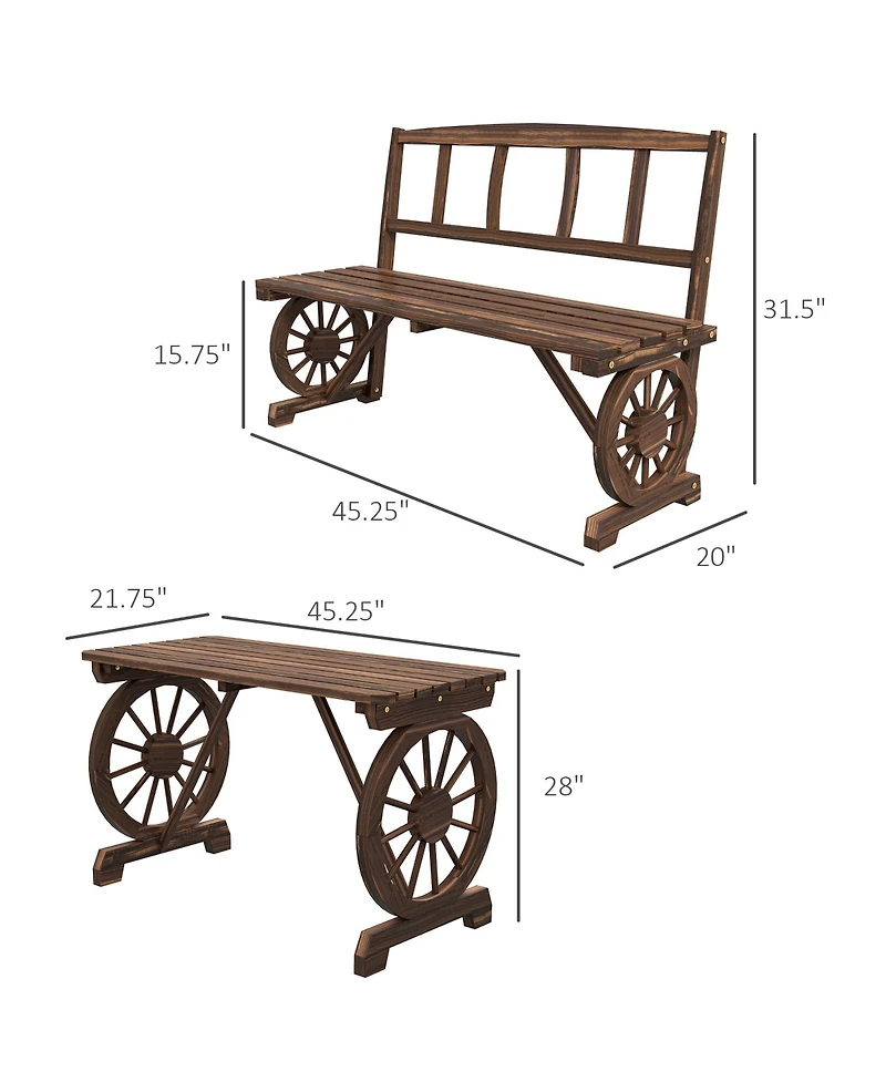 Outsunny Outdoor Table and Chairs for 4 People w/ Wagon Wheel Design