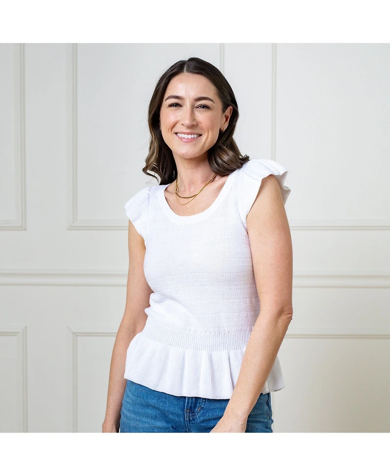 Hope & Henry Women's Organic Flutter Sleeve Peplum Sweater Top