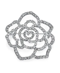 Bling Jewelry Sparkling Rose Flower Brooch Pin with Crystals Silver Tone Rhodium Plated