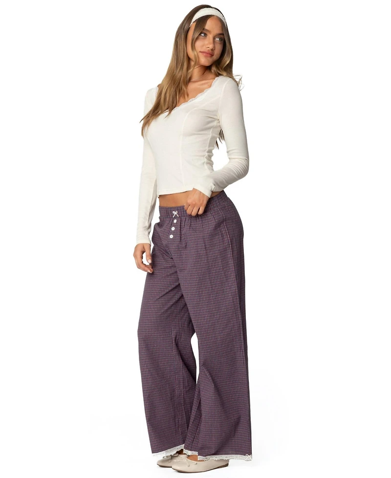 Edikted Womens Dakota Plaid Pants