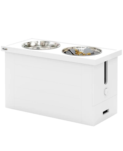 PawHut Elevated Dog Bowls w/ Slow Feeder Mat 3 Stainless Steel Bowls,