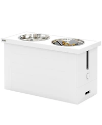 PawHut Elevated Dog Bowls w/ Slow Feeder Mat 3 Stainless Steel Bowls,