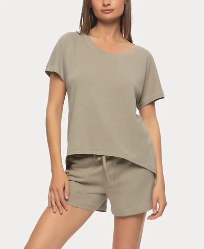 Felina Women's Lauren Linen Jersey Pullover Top and Shorts Sleepwear