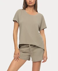 Felina Women's Lauren Linen Jersey Pullover Top and Shorts Sleepwear