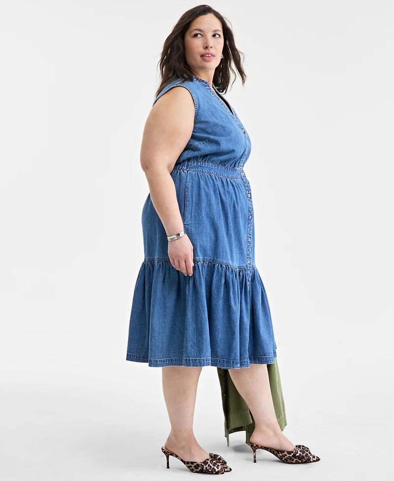 On 34th Trendy Plus Size Denim Tiered Midi Dress, Created for Macy's