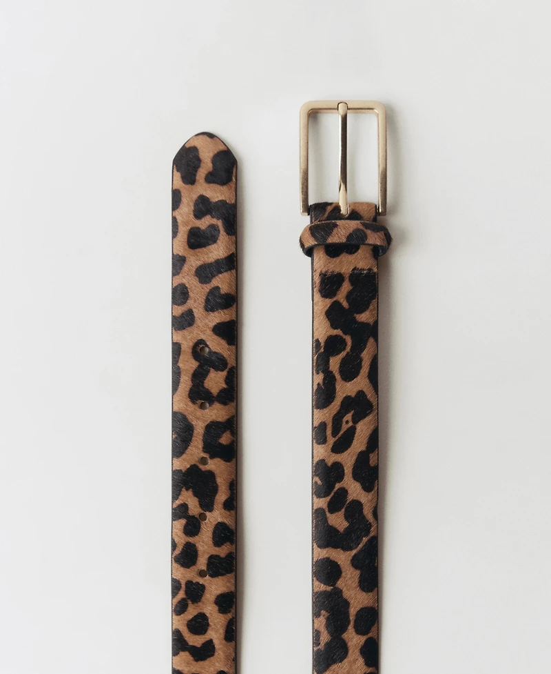 Mango Women's Leopard Leather Belt