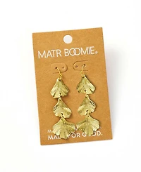 Matr Boomie Gold Tone Sayuri Ginkgo Leaf Triple Drop Earrings