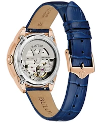 Bulova Women's Sutton Automatic Navy Blue Leather Strap Watch 34.5mm