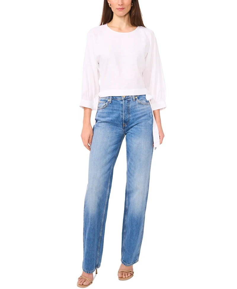 1.state Women's Crewneck Side-Tie Cropped Blouse