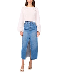 1.State Women's Cotton Eyelet Bell-Sleeve Blouse