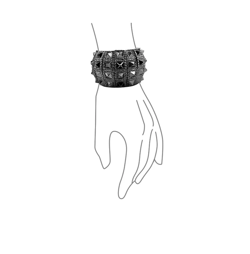 Bling Jewelry Black Grey Goth Biker Stretch Bracelet - Wide Cuff Punk Rock Jewelry