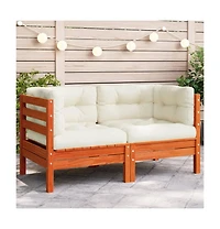 Patio Sofa Corner with Cushions Wax Brown Solid Wood Pine