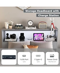 Bed Frame with Storage Headboard and Charging Station
