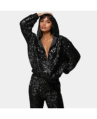 Bebe Women's Bebe X Ciara Sequin Hoodie Jacket